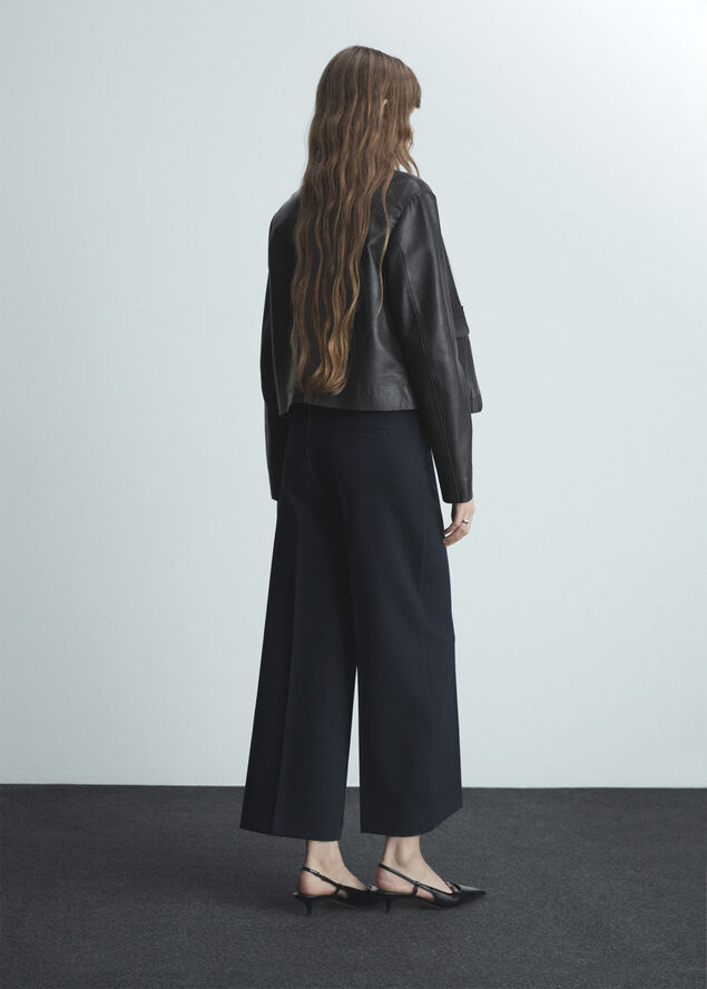 MANGO Wideleg pleated trousers Navy