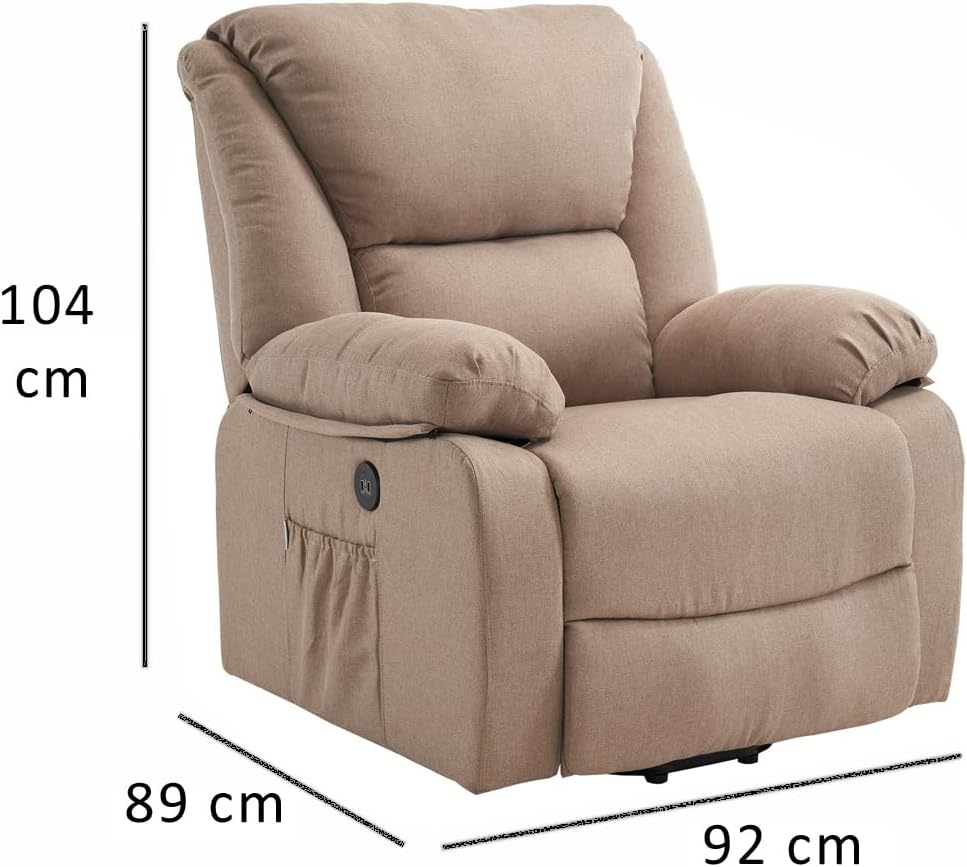 ECODE Sill&oacute;n de Masaje Relax Elevador Levantapersonas Stelvio, Reclinaci&oacute;n El&eacute;ctrica 160&ordm;, Funci&oacute;n Calor, Programas Auto, Vibro Ondulaci&oacute;n, 2 Puertos USB de Recarga, A++, ECO-8520UP (Beige)