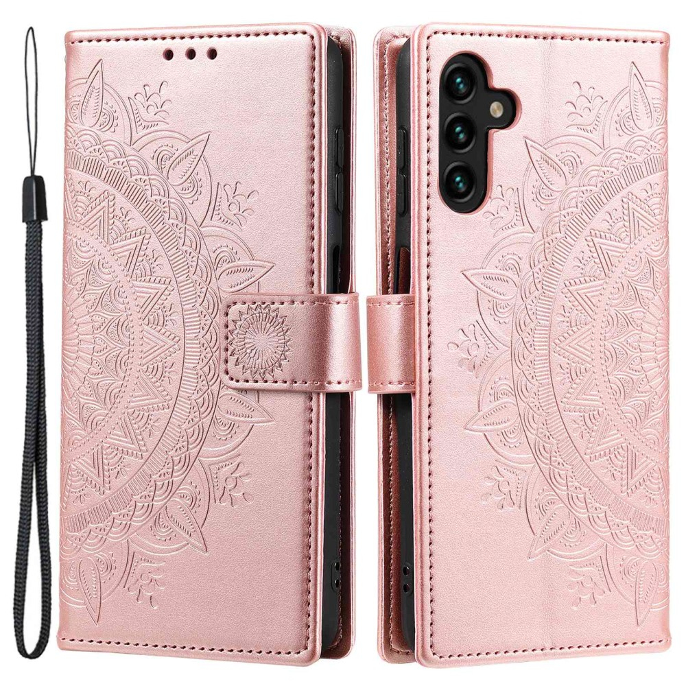 Samsung Galaxy A54 5G Leder Tasche Wallet - Mandala Flowers Imprint - Roségold