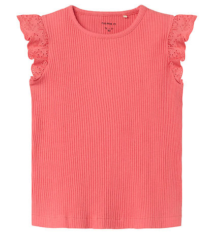 Name It T-Shirt - Rib - NmfHalina - Spiced Coral m. Spitze