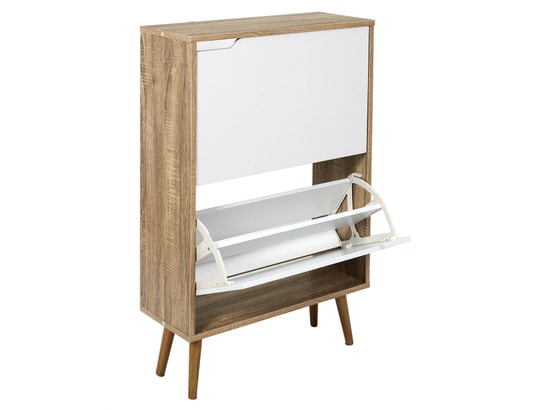 TOILINUX - Meuble à chaussures avec 2 portes - blanc et bois