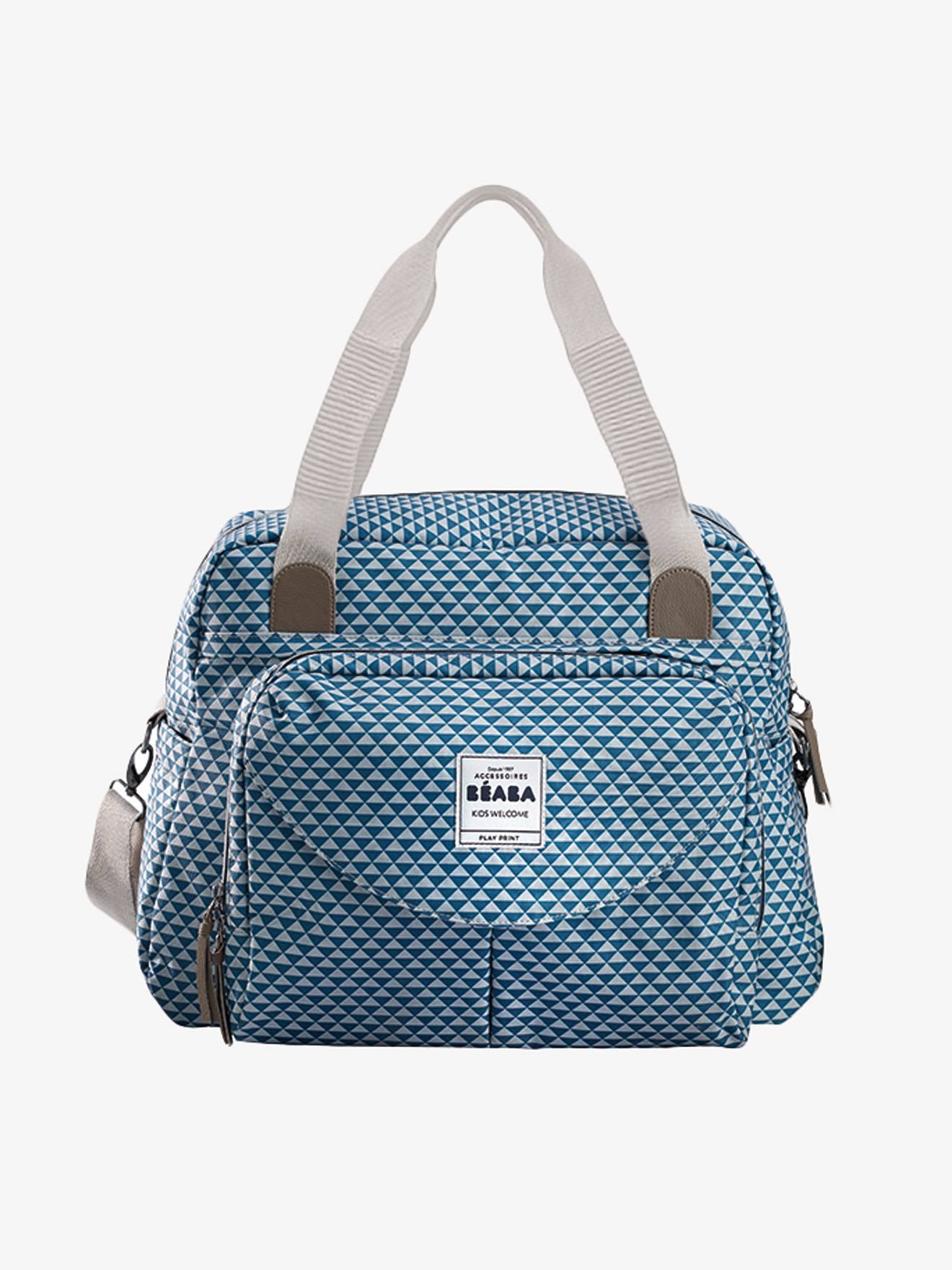 Bolsa de maternidade BEABA Genève II com estampa de triângulos azuis/