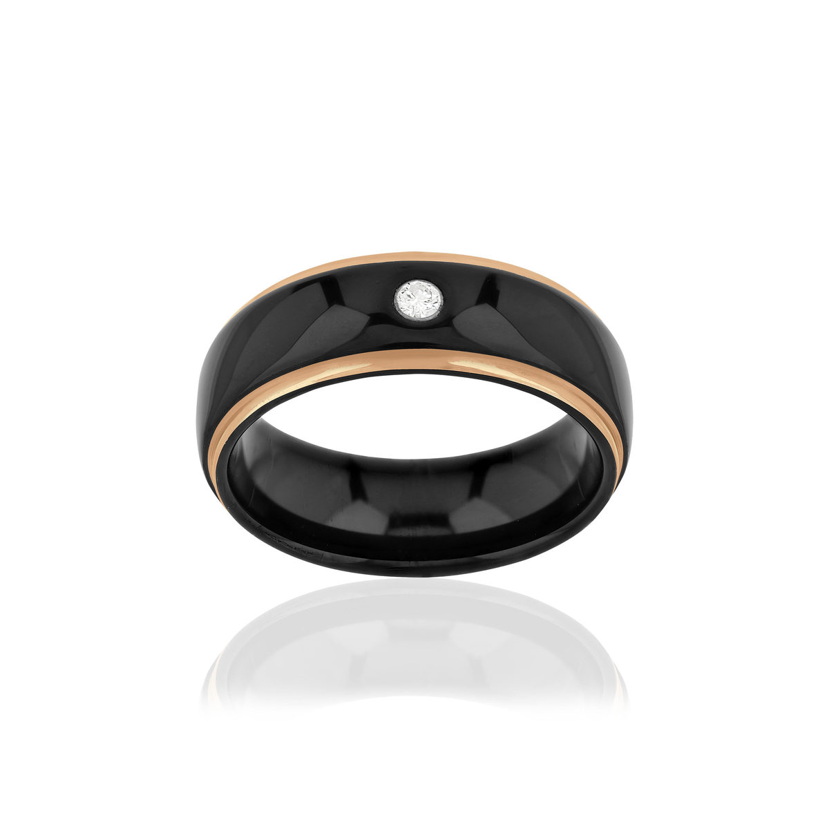 Bague tungstène acier rose et zirconia