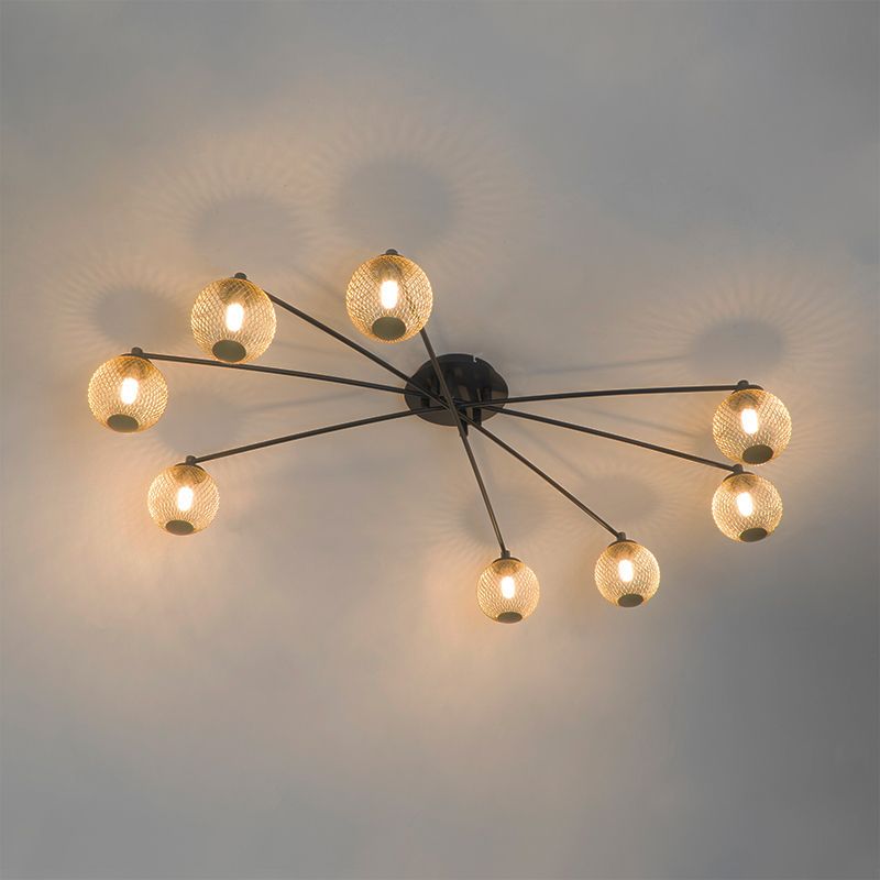 Moderne plafondlamp zwart met goud 8-lichts - Athens Wire