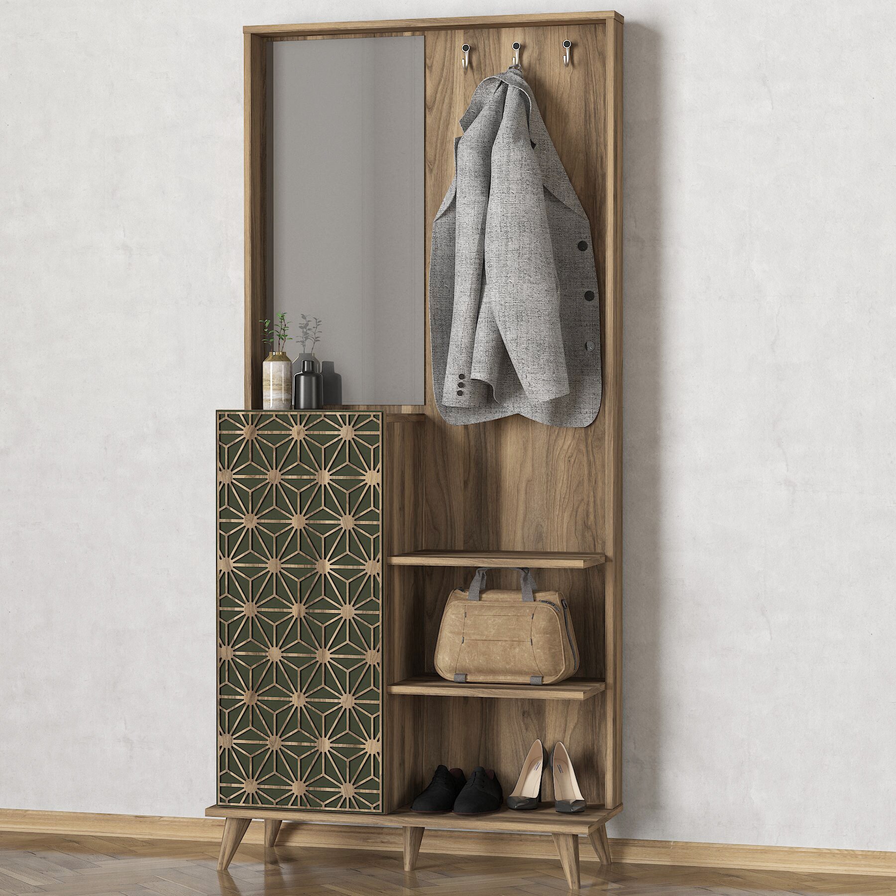 Garderobe Tress mit Spiegel Walnuss