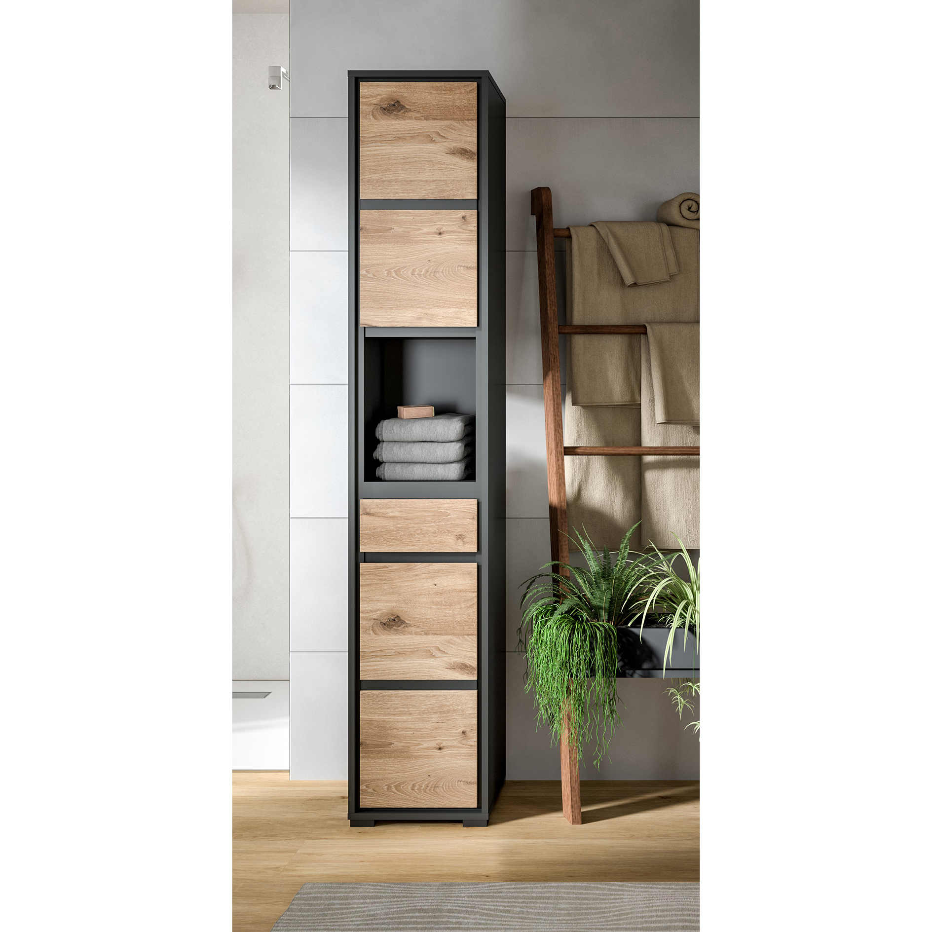 Hochschrank JARU - Nox Oak - anthrazit - 35 cm breit