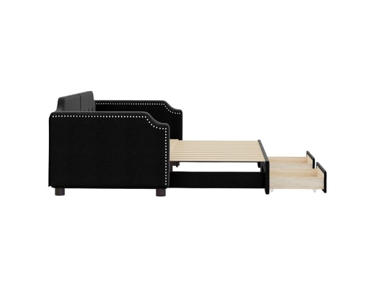 VIDAXL - Lit de jour avec gigogne et tiroirs noir 90x200 cm tissu