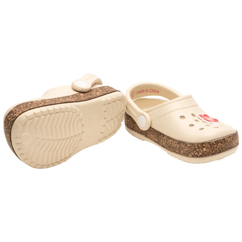Sabots avec badge fleur et lanière pour bébé fille - Ecru