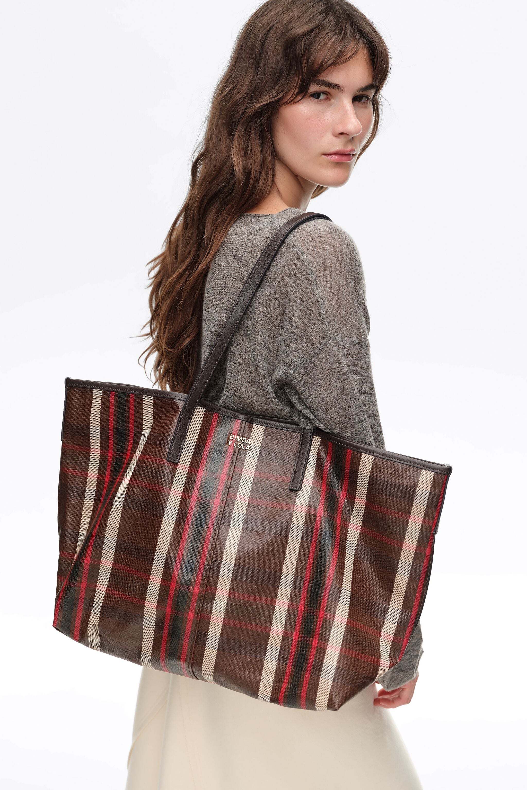 Sacola de compras grande em tartan de carvalho