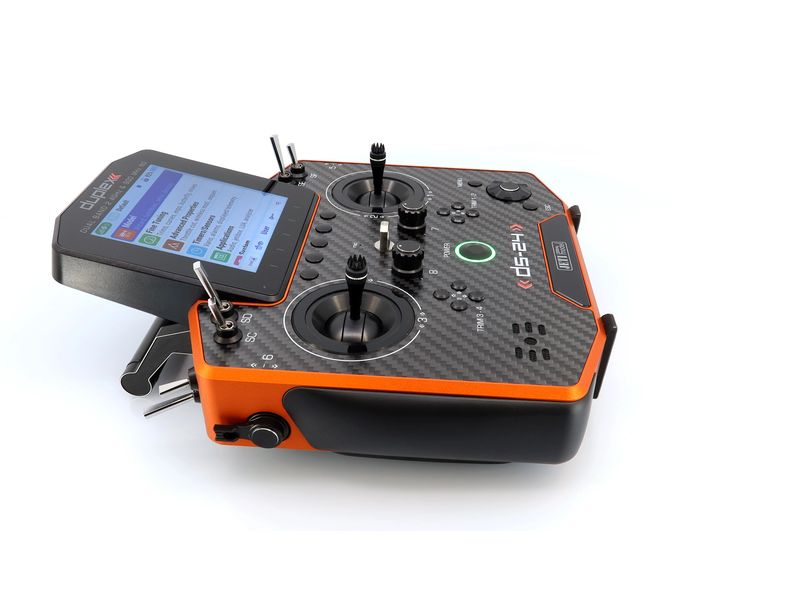 Jeti Fernsteuerung DS-24II Carbon Line Orange 24 Kanal, Dup Professioneller 24-Kanal-Sender mit Geber auf Rückseite und Carbon-Frontplatte