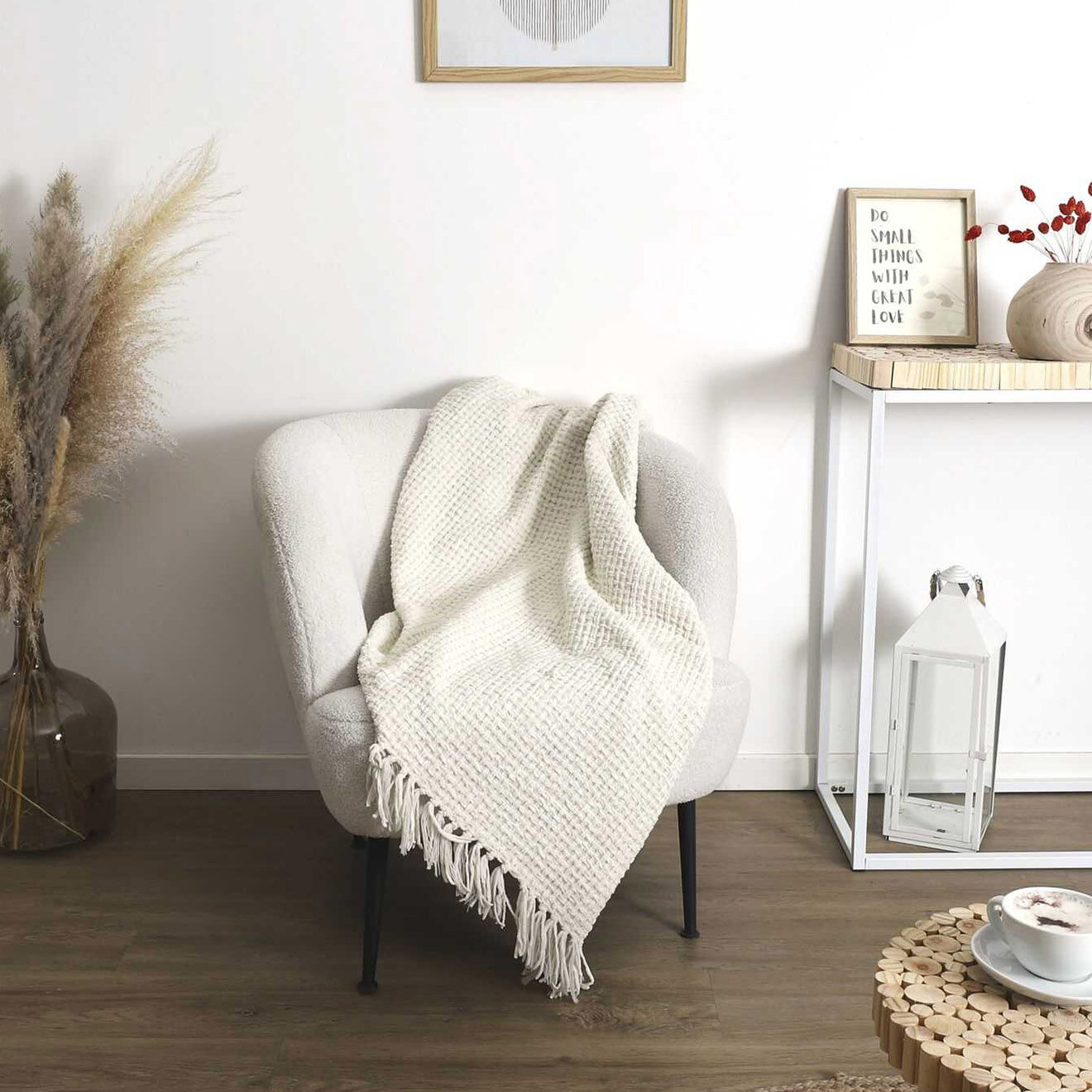 Home Deco Factory Plaid chenille gauffrée blanc - 125x150 cm