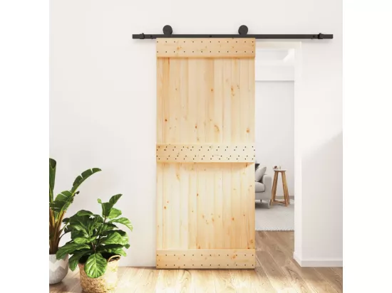 Porte coulissante et kit de quincaillerie 90x210 cm pin massif