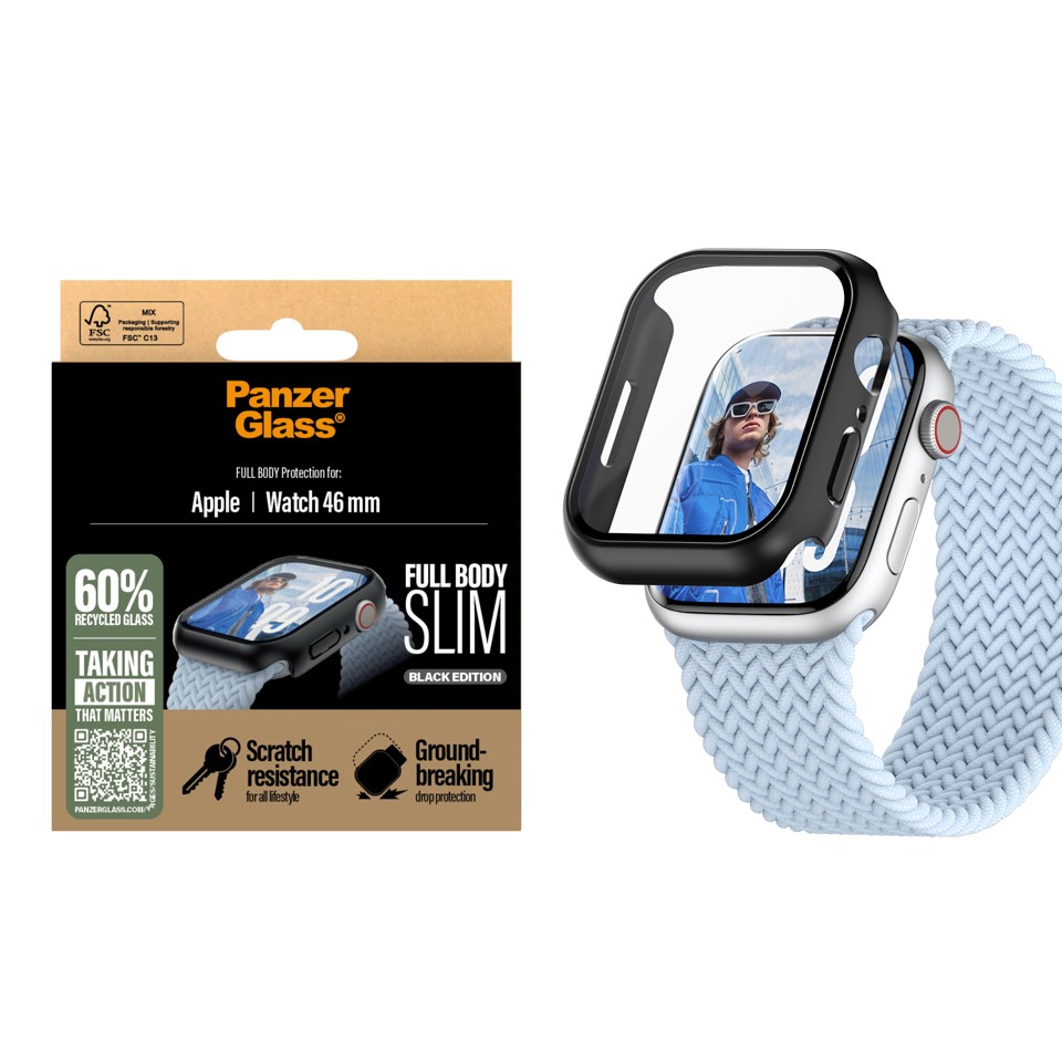 PanzerGlass - Screen Protector - Apple Watch 10 - 45mm - FullBody Slim - Sort