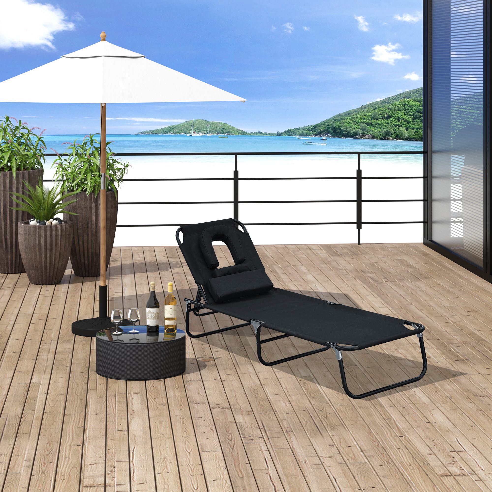 Outsunny Gartenliege mit Gesichtsöffnung schwarz 190 x 56 x 28 cm (LxBxH)