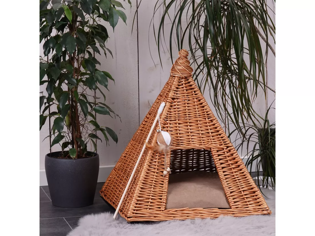 CAVERNE À CHATS MIA Auberge, forme de tente, avec coussin lavable brun clair
