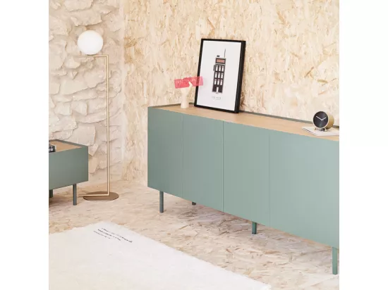 Arista - Buffet en bois 4 portes 3 tiroirs L165cm : Couleur - Vert amande