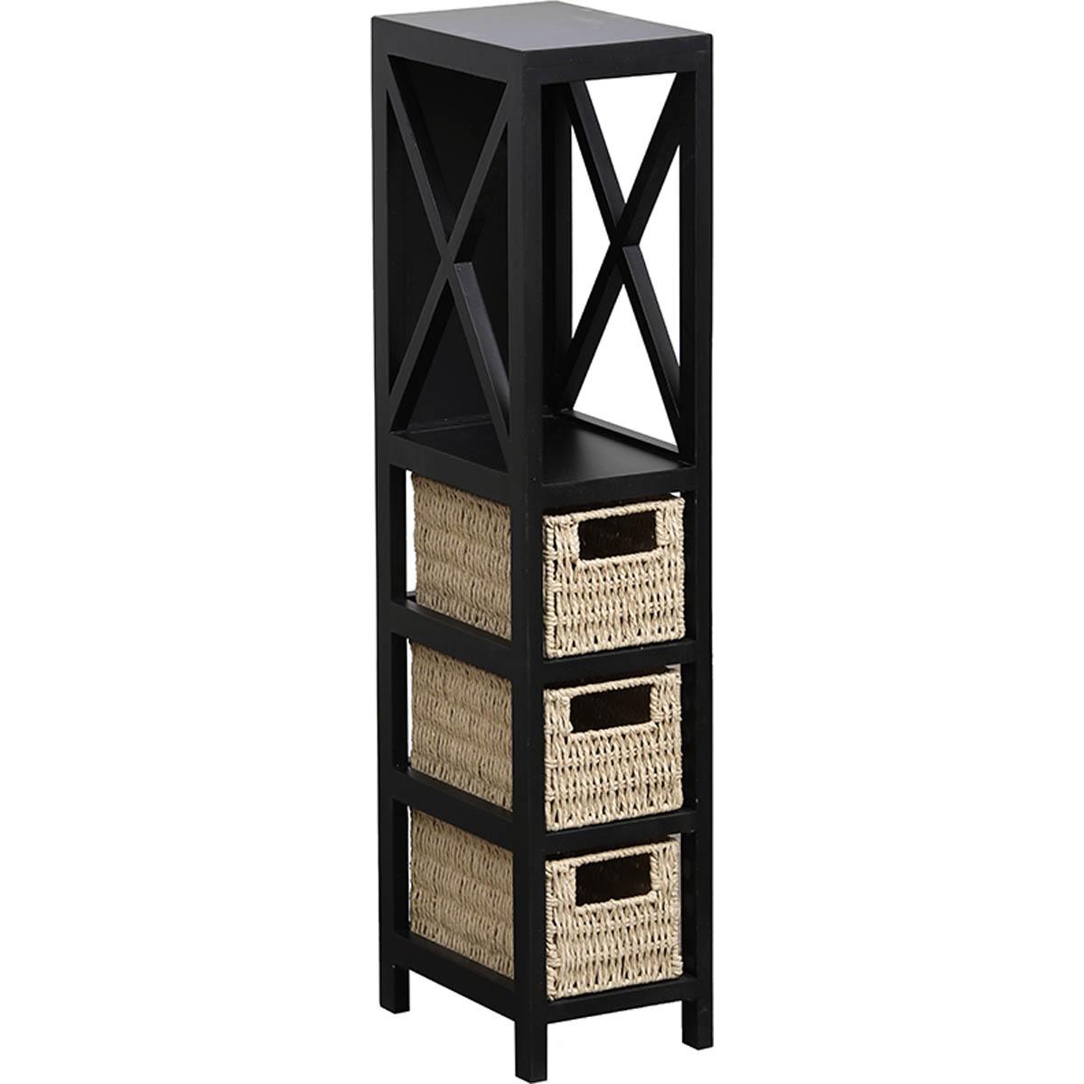MEUBLE NOIR 1 ETAGERE 3 PANIERS PAPIER TRESSES NOIR NATUREL