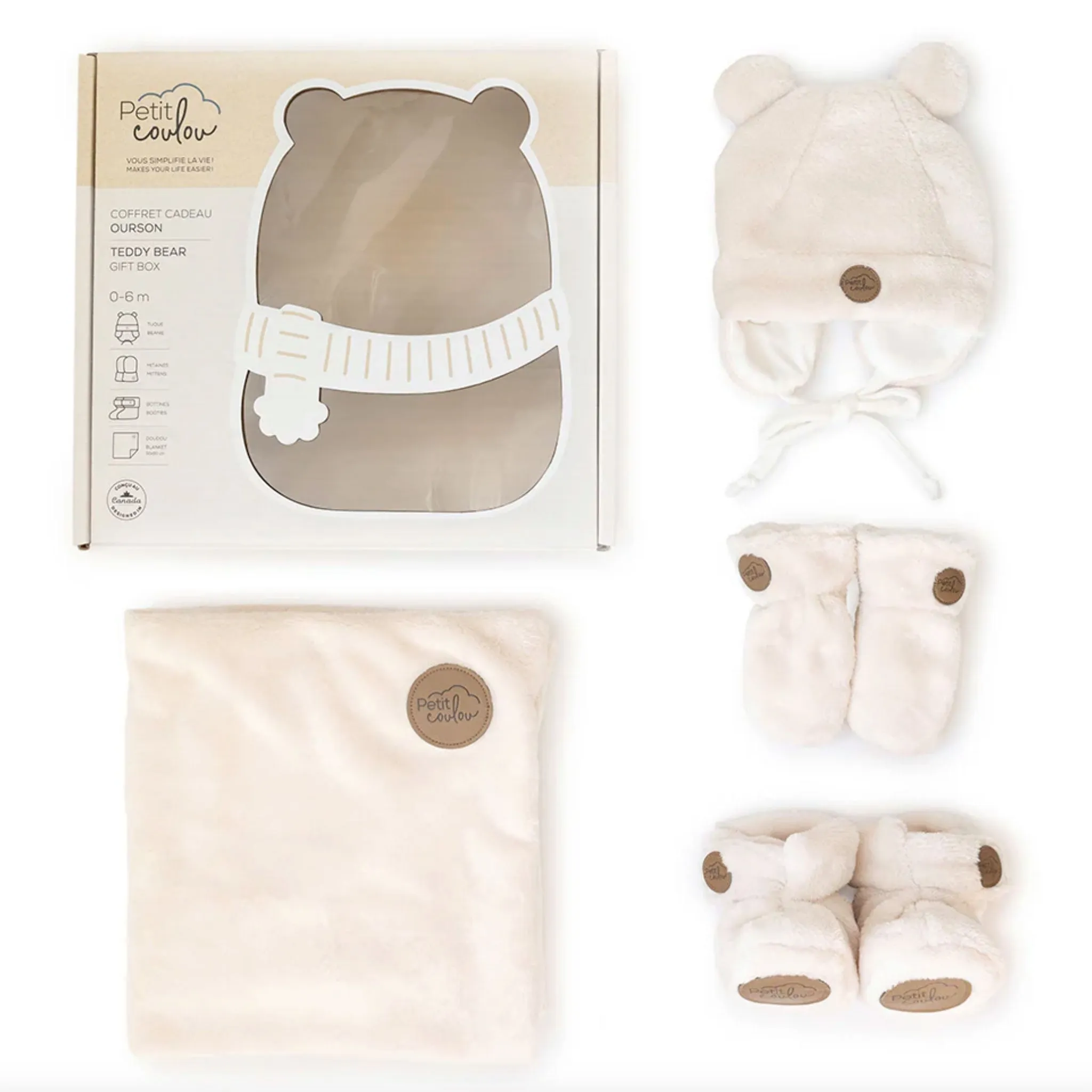 Petit Coulou Coffret cadeau Ourson pour bébé (4 accessoires) - Crème 0-6m