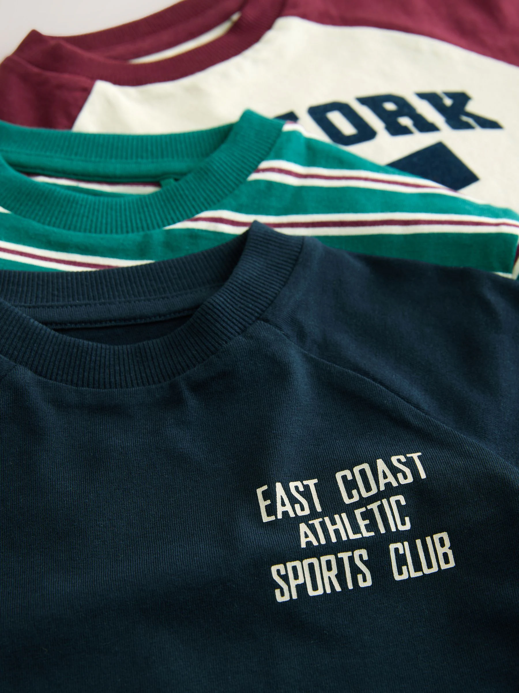 Marineblauw Varsity - Set van 3 T-shirts met grafische print en lange mouwen (3mnd-7jr)