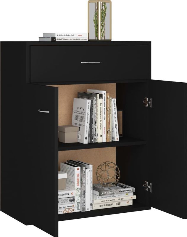 vidaXL - Dressoir - Zwart - Bewerkt Hout - 2 Deuren 2 Lades