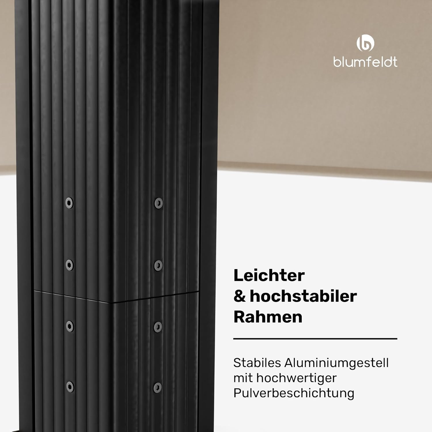 blumfeldt Pantheon Cortina Pavillon 3x3 m – Aluminiumrahmen, Verstellbares Dach & Seitenrollos, Wetterfest & Stabil, Beige/Schwarz