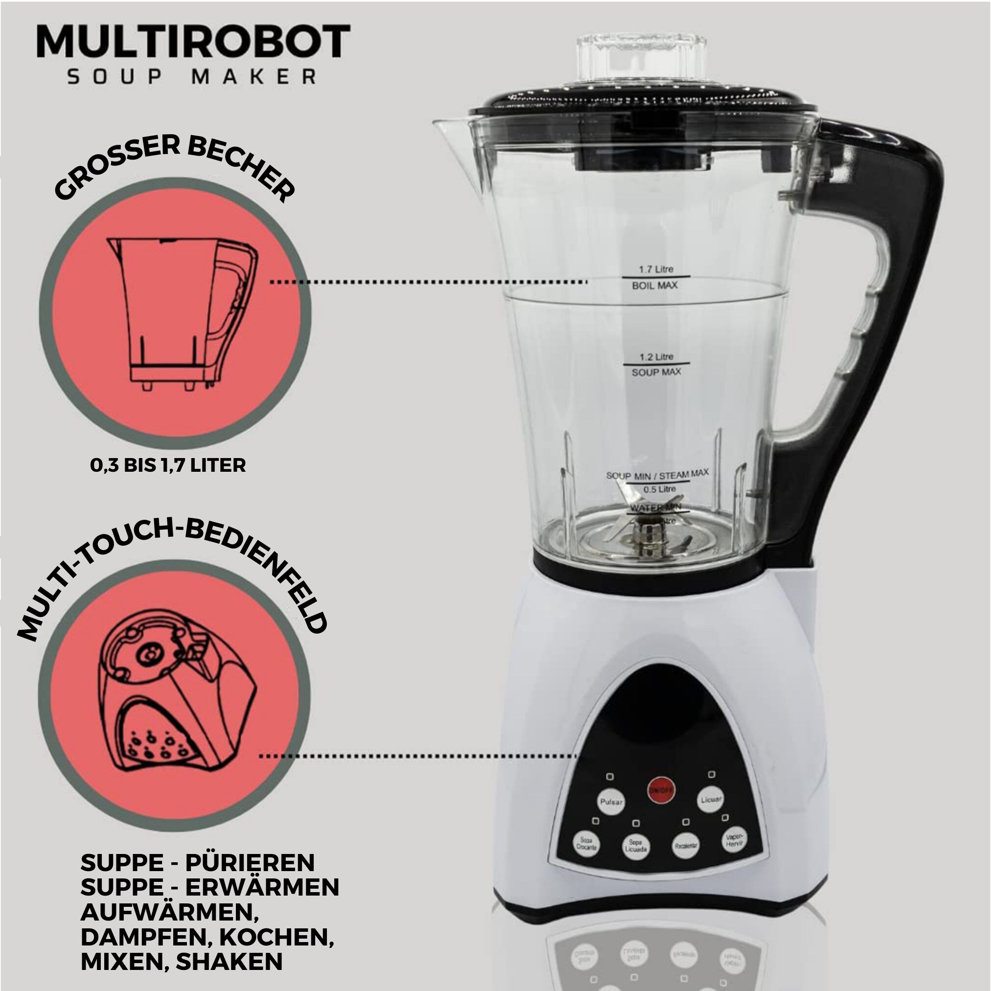 Best Direct® Standmixer mit Kochfunktion - Küchenmaschine Multi Robot