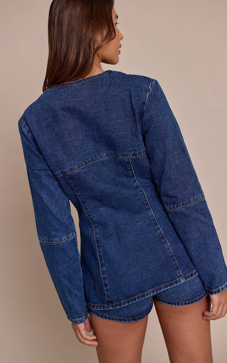 Mid Blue Wash Chemise En Jean Bleu Moyen À Col Rond