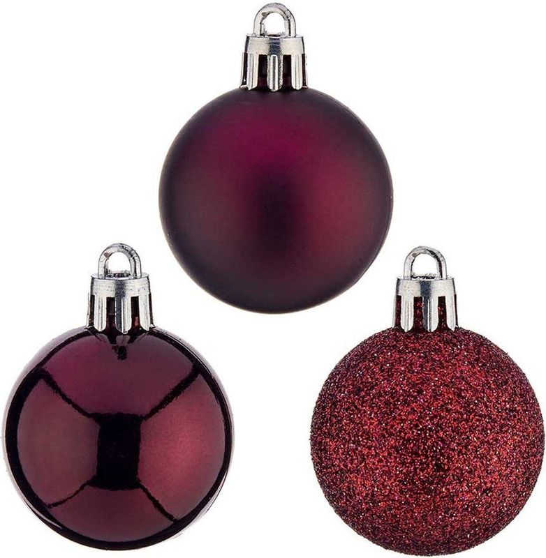 Kerstballen - Bordeaux Rood - Kunststof - 12 Stuks - 4 cm