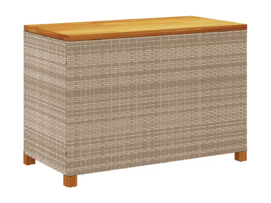 Boîte de rangement de jardin beige résine tressée bois d'acacia