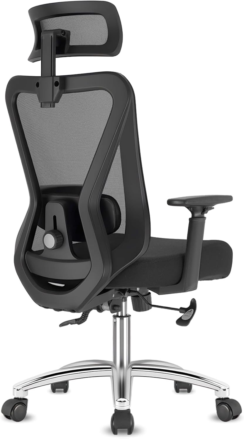 Ergonomischer Bürostuhl, Schreibtischstuhl hat Kopfstütze, Lendenwirbelstütze, Armlehnen, Höhenverstellung, Drehstuhl mit 90°-130° Liegefunktion (Arretierbar), Belastung bis 150KG