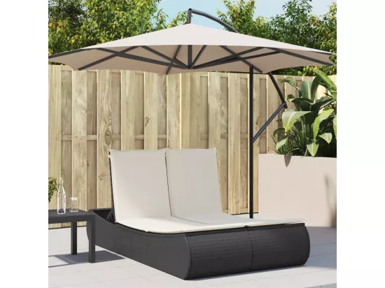 Chaise longue double avec coussins noir résine tressée