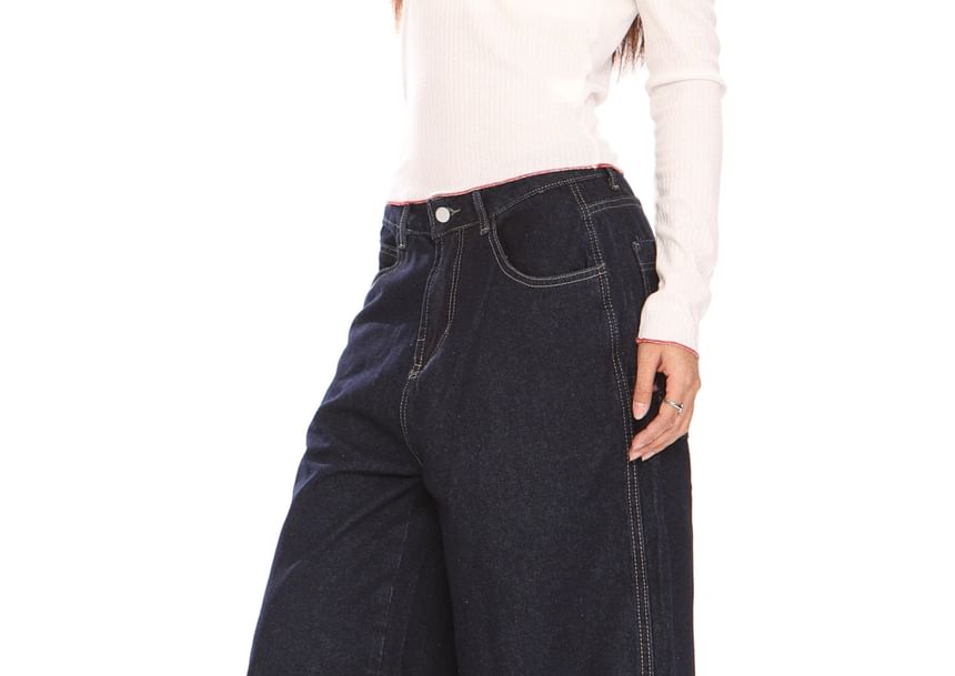 Berrytrix - Mid Rise Wide Leg Jeans