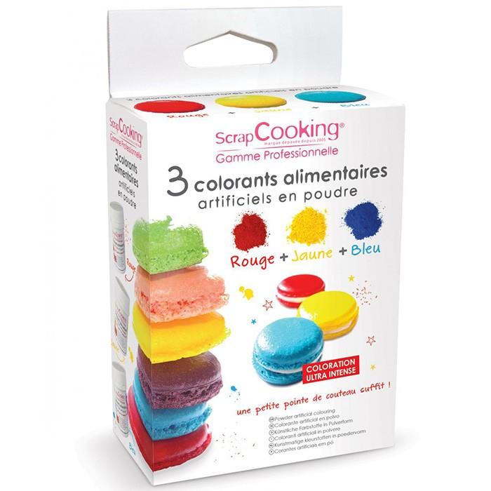 3 colorants alimentaires en poudre jaune-rouge-bleu Scrapcooking