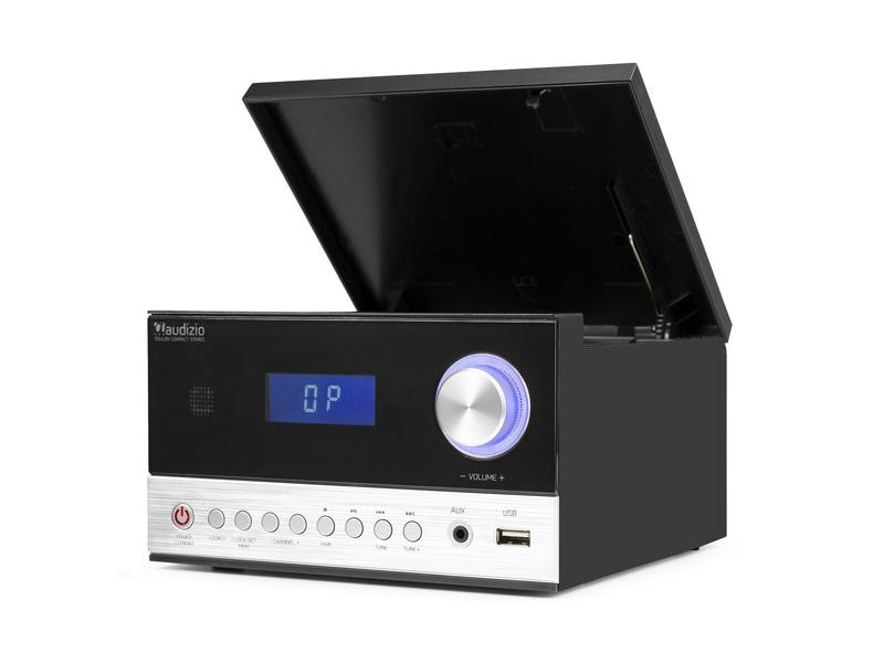 Audizio Micro-HiFi Anlage Toulon Schwarz/Silber Kompaktes Stereosystem mit zwei Bassreflexlautsprecher
