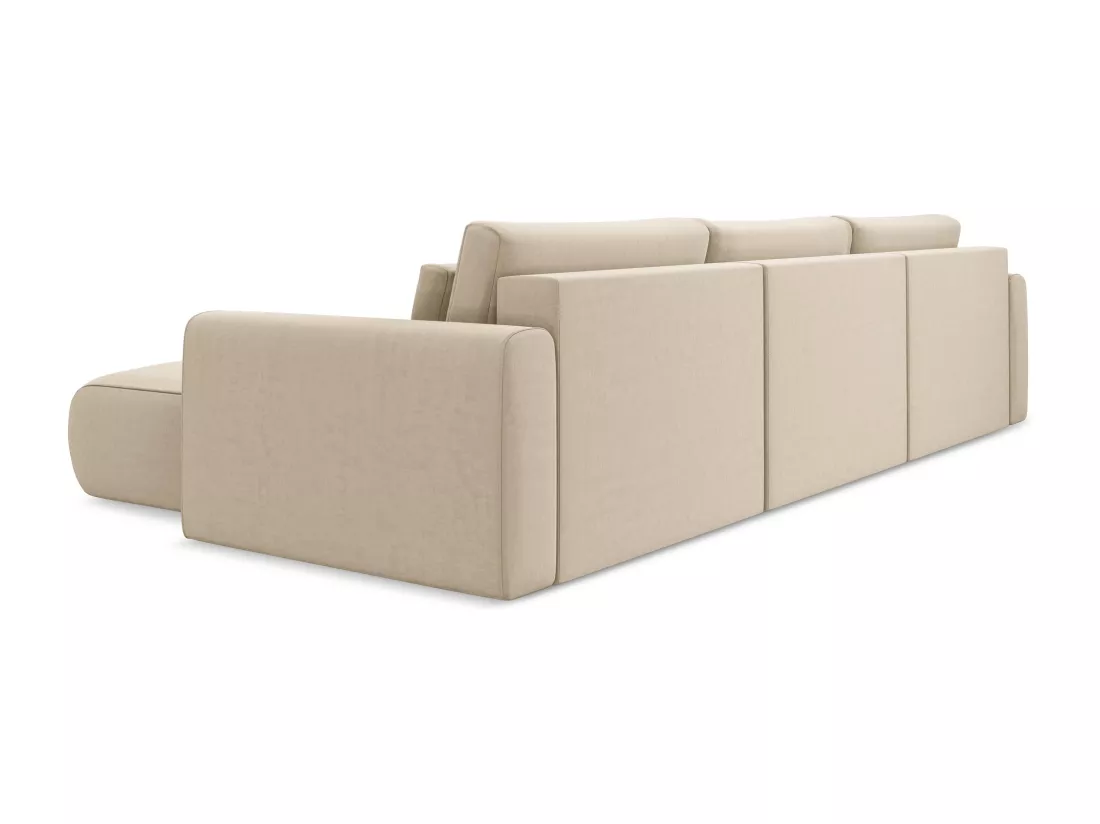 Canapé d'angle panoramique convertible en velours - beige clair - KAPUA