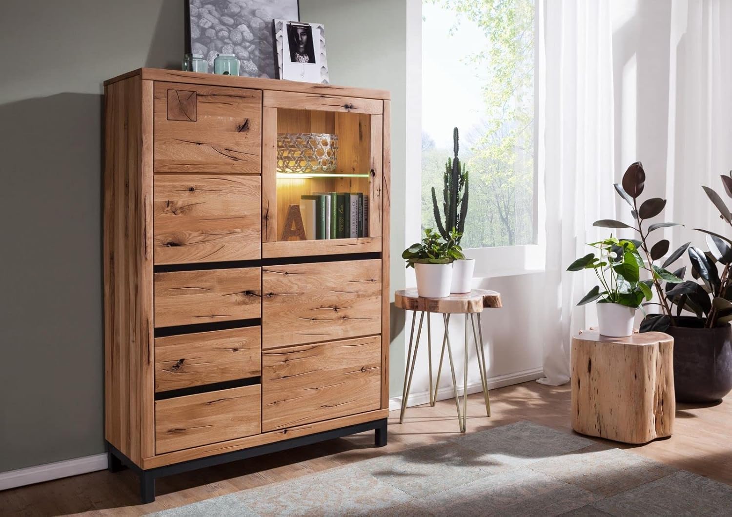 MASSIVMOEBEL24.DE VILLANDERS Highboard 103x40x148 Wildeiche geölt, Farbe:Natur geölt, Größe:103x40x148 cm (BxTxH)