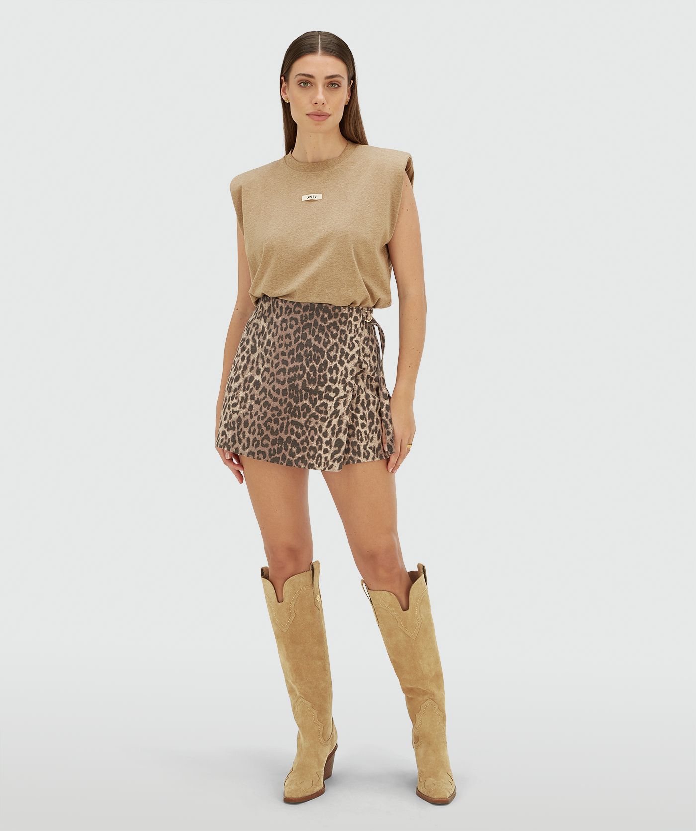 JV-SUE regular fit T-shirt met schoudervulling - light khaki melange