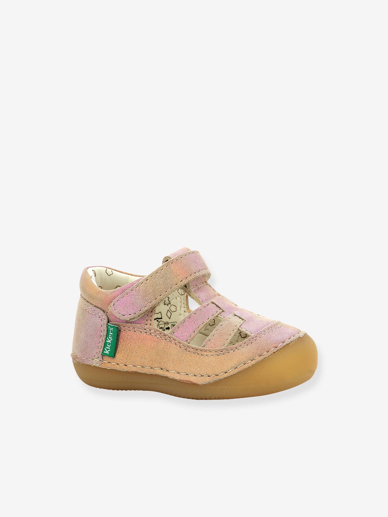 Sandálias de couro para bebê Sushy Original Softers KICKERS®, azul escuro liso