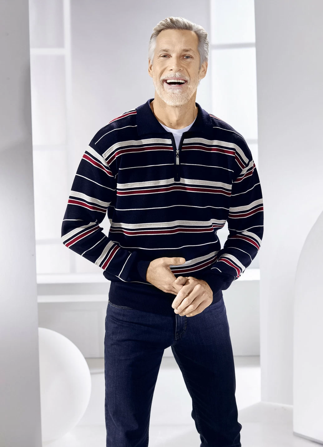 Polopullover mit kurzem Reißverschluss in 2 Farben