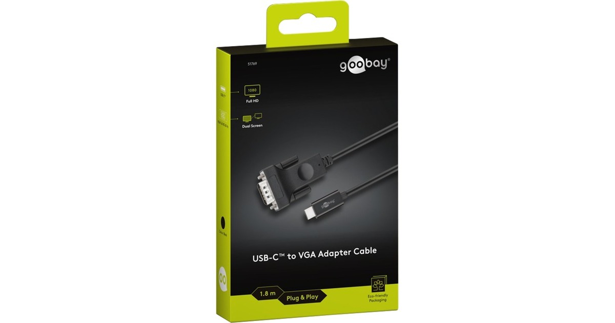 goobayUSB-C naar VGA adapterkabel  (Zwart, 1,8 meter)
