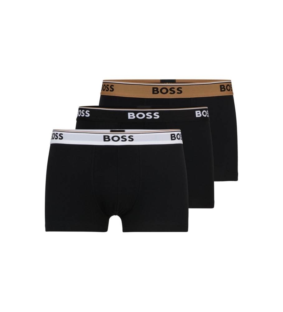 Cuecas Boxer BOSS com Logo na Cintura, Pacote com Três Unidades, Pretas
