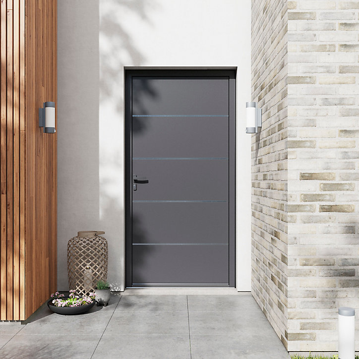 Porte d'entrée FORTIA alu gris RAL 7021 Cecina 96 x h.218 cm poussant droit