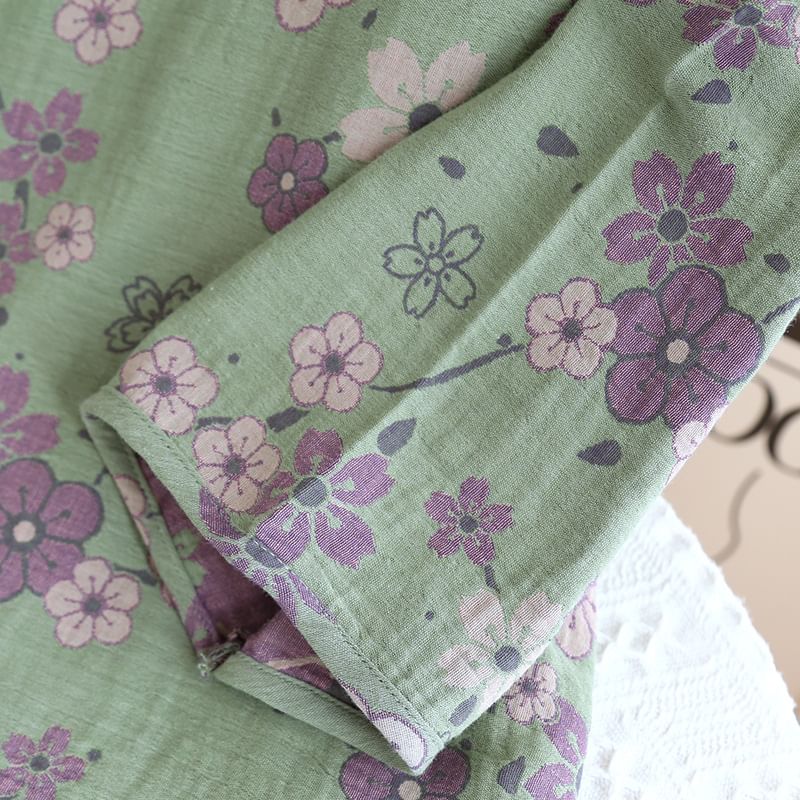 Somnus - Pyjamaset: Lange mouwen, bloemenprint, kikker, knoopjestop + broek