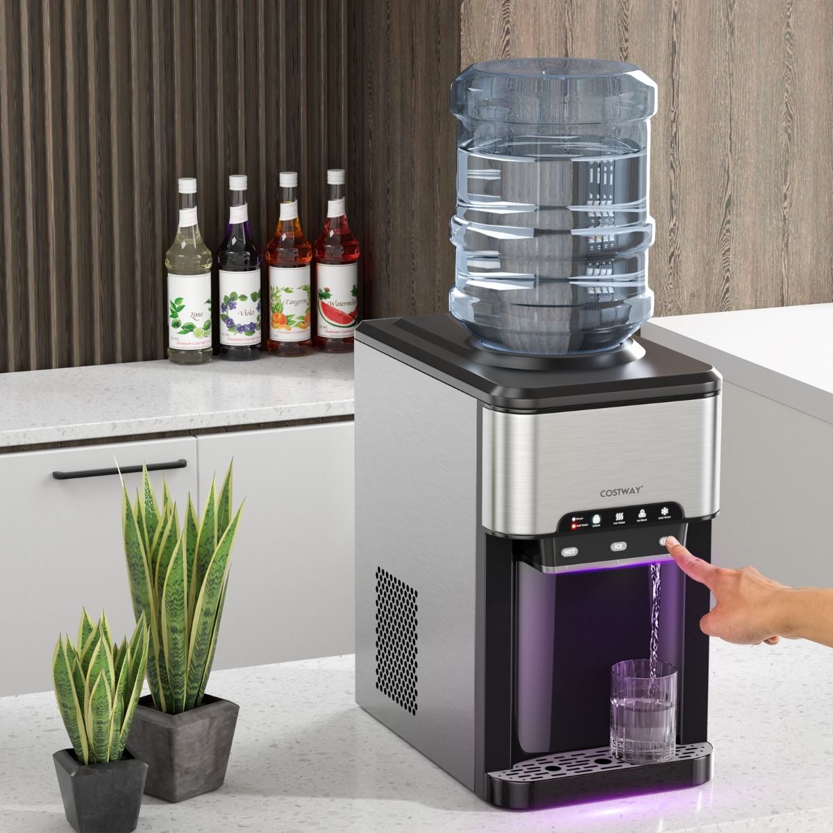 Machine à Glaçons 3 en 1 avec Distributeur d'Eau Froide/Chaude 20 kg en 24h Cube de Glace 6-13 min pour Maison Bureau Bar - Lidl-Manfred
