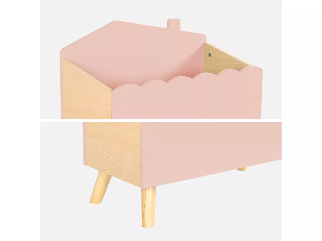 Coffre à jouets enfant effet bois. rose. L 58 x P 28 x H 44.5 cm