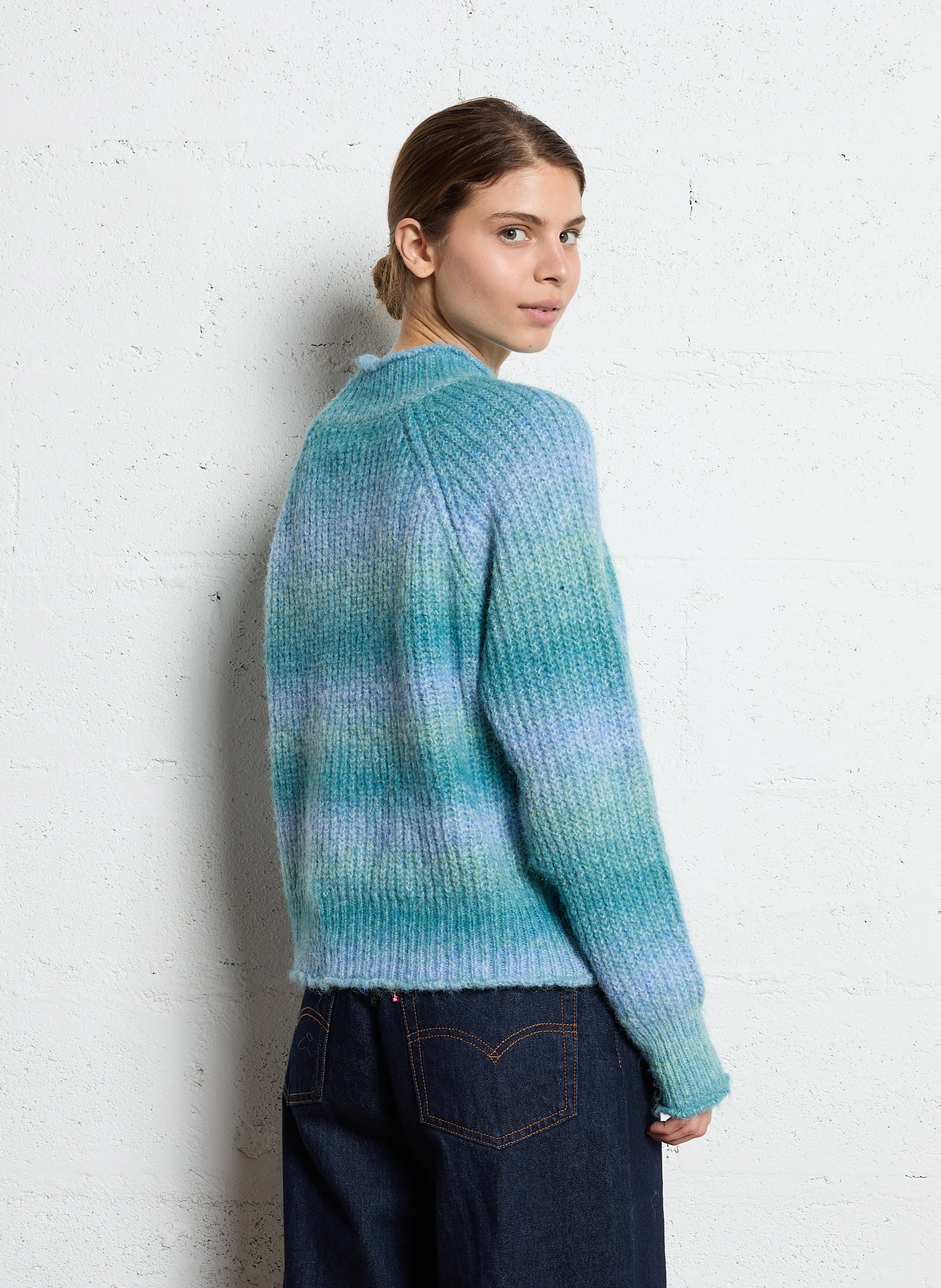 Pull col rond en maille rayé | Bleu