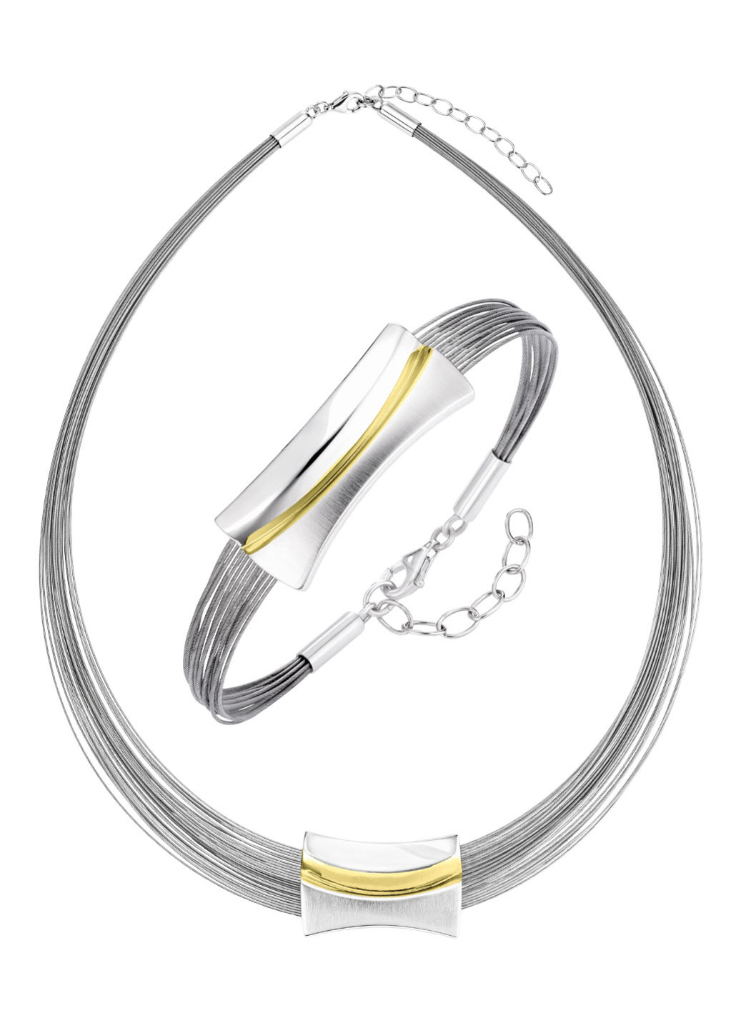 Moderne Garnitur in Bicolor aus Silber 925/- fein und Stahl