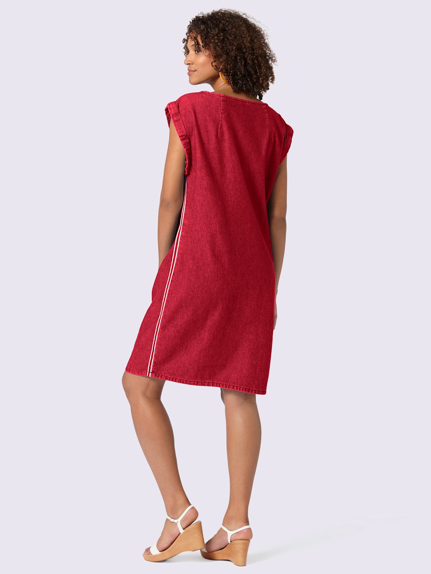 Robe sans manches effet denim bandes côtés