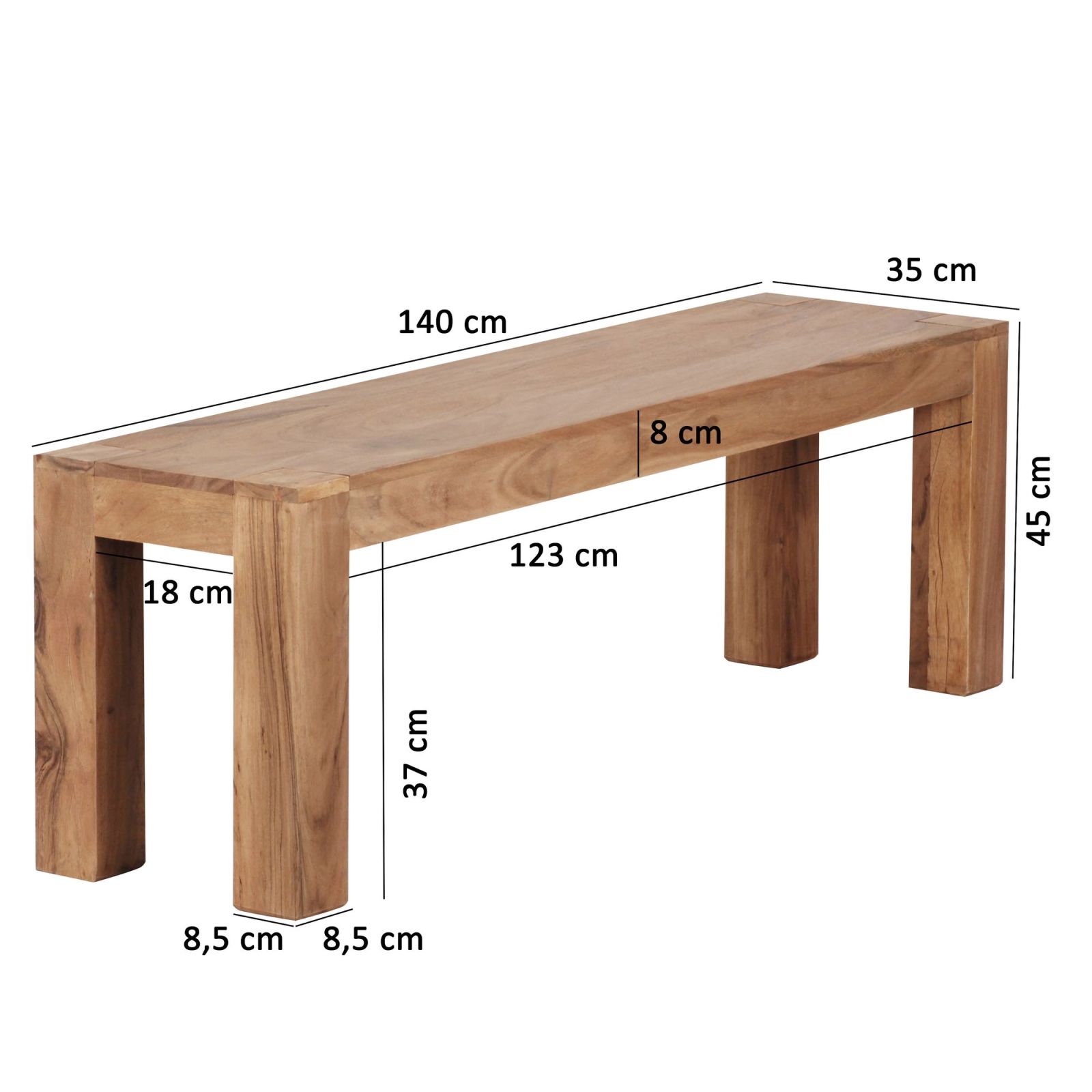 Sitzbank - Akazie massiv - 140 cm breit
