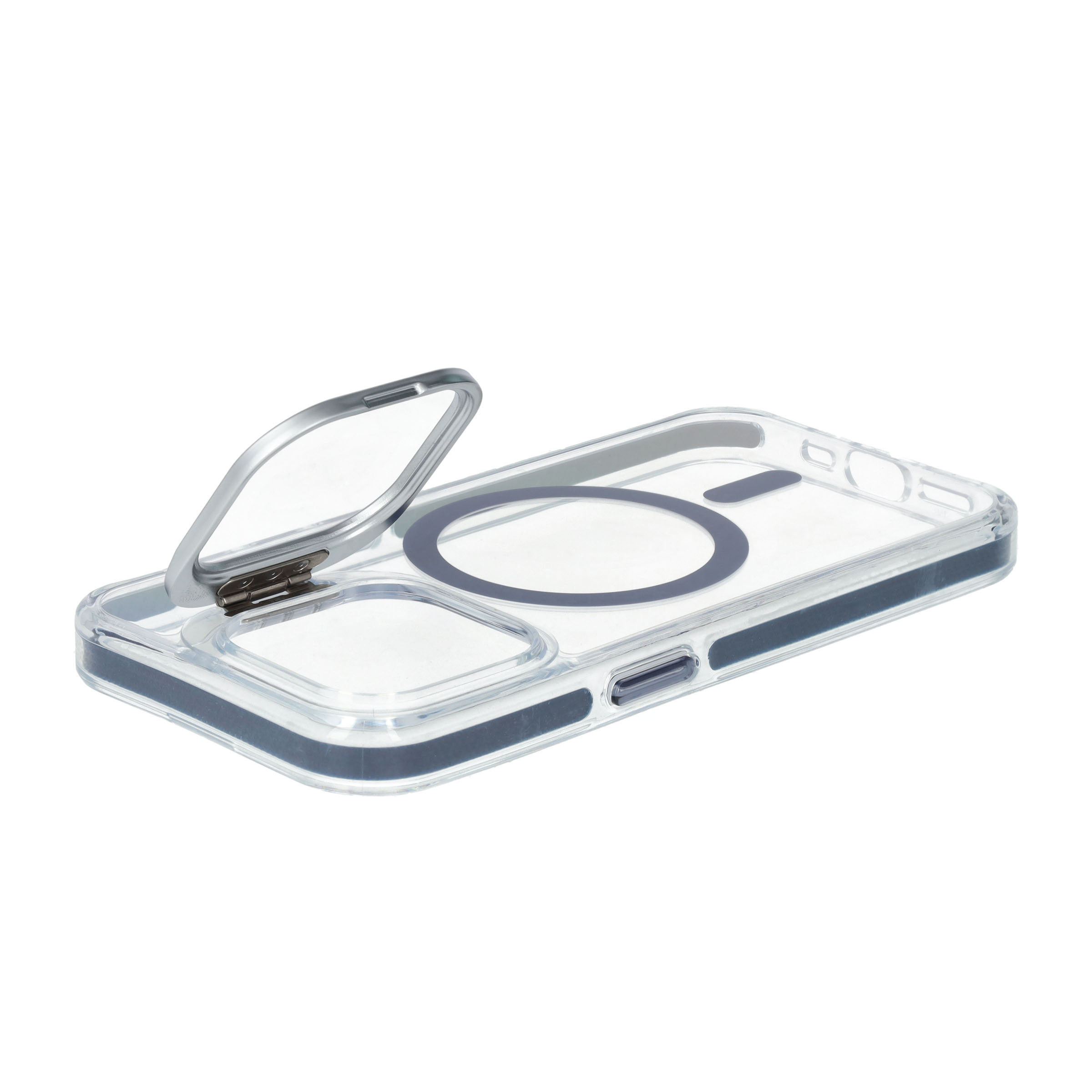 iPhone 15 Pro MagSafe Hybrid Hülle TPU Bumper Acryl Rückseite mit Kamera Kickstand - Blau / Transparent